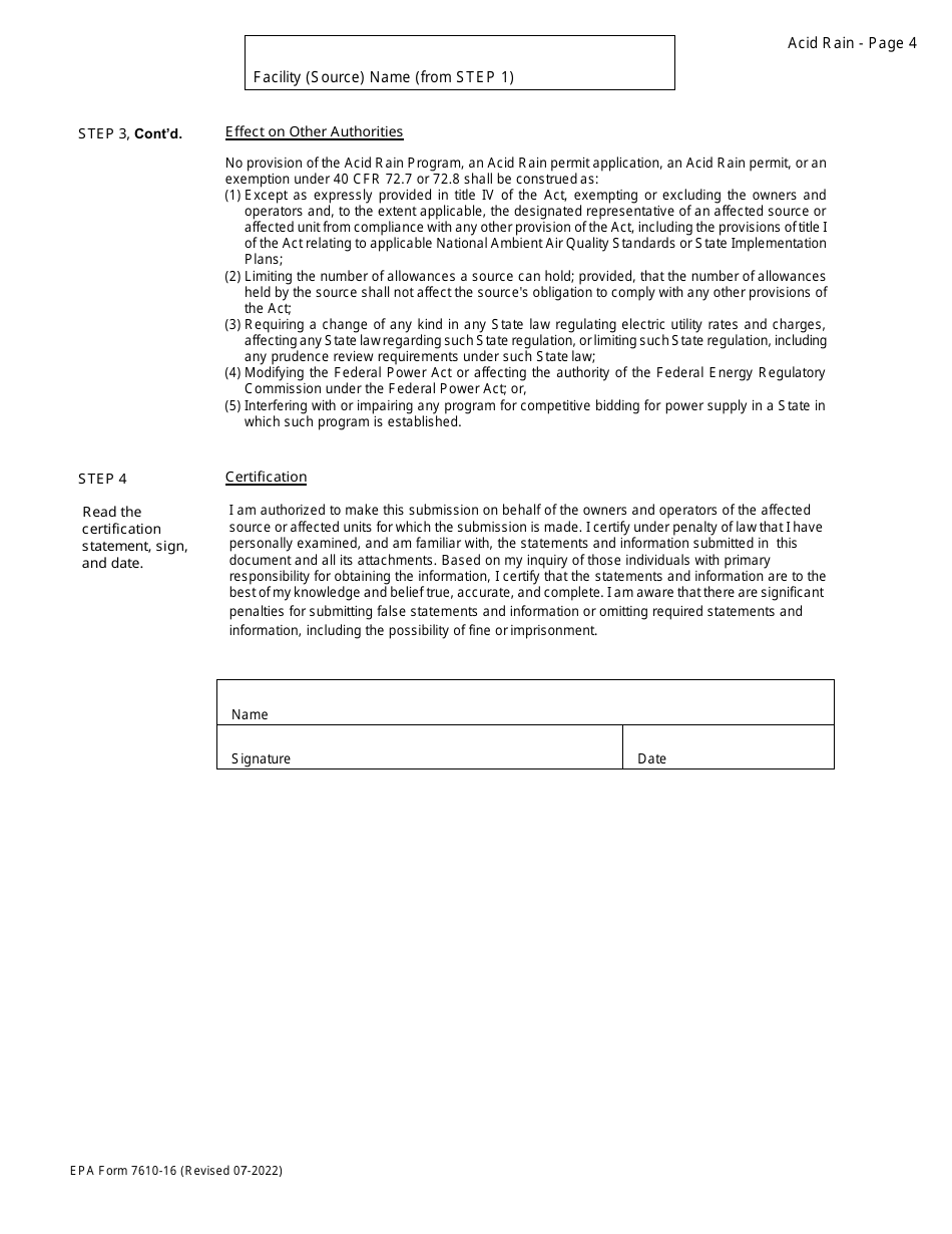 EPA Form 7610-16 Acid Rain Permit Application, Page 4