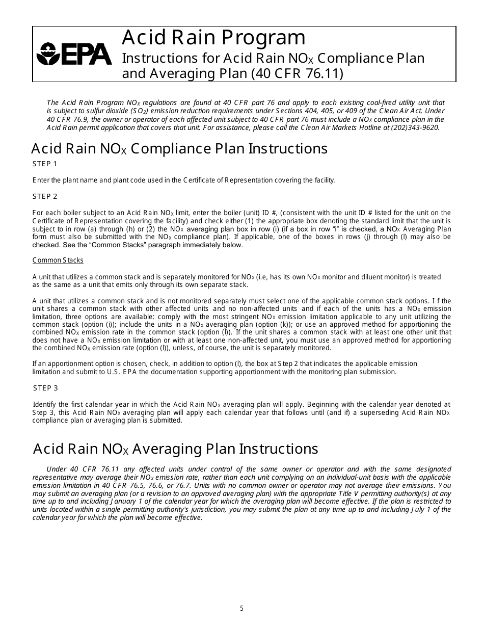 EPA Form 7610-29 Acid Rain Nox Averaging Plan, Page 5