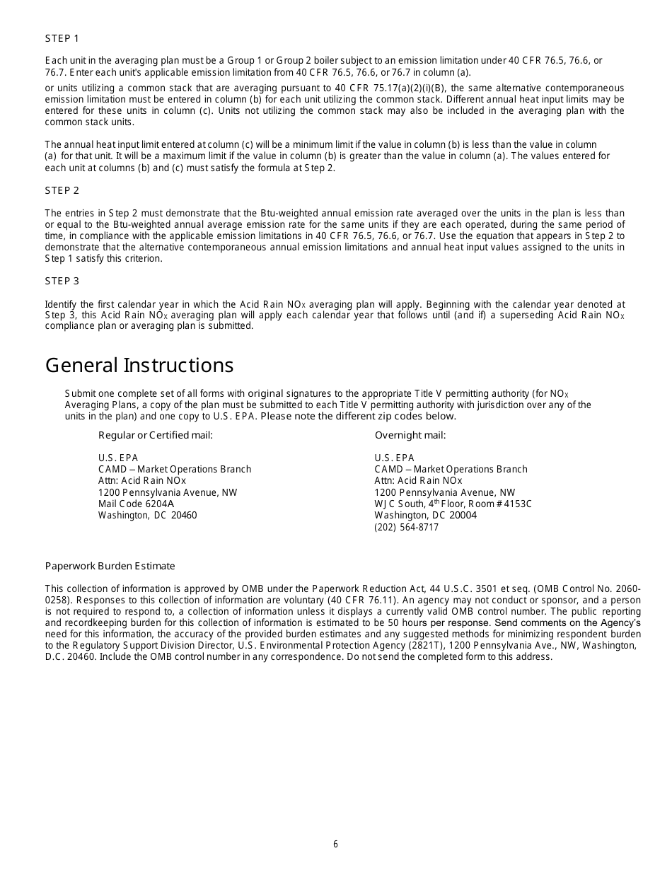 EPA Form 7610-29 Acid Rain Nox Averaging Plan, Page 6
