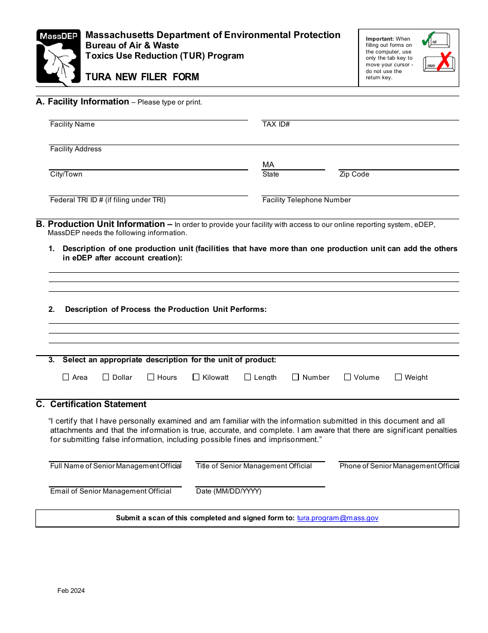 Tura New Filer Form - Massachusetts, Page 1