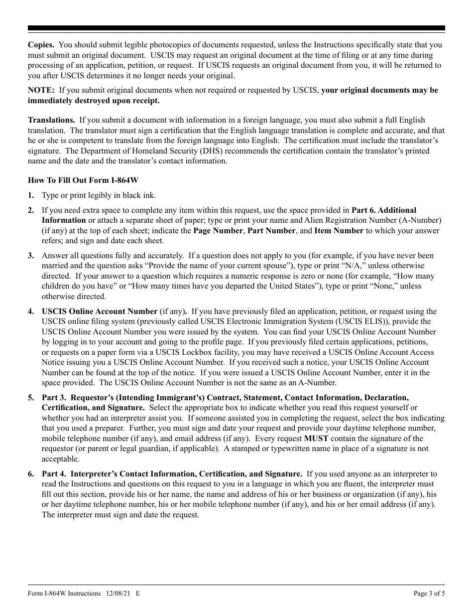 Instructions for USCIS Form I-864W Request for Exemption for Intending Immigrants Affidavit of Support, Page 3