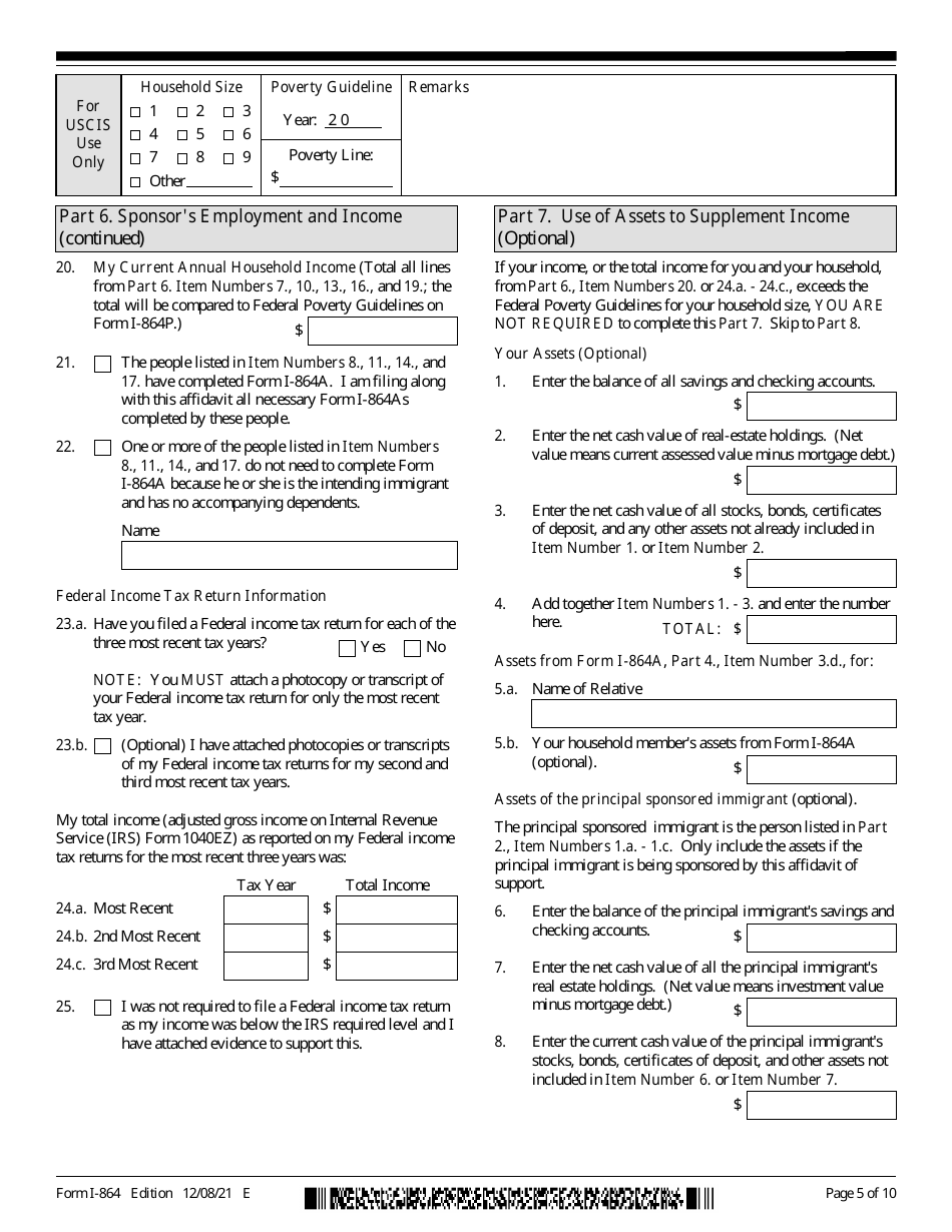 USCIS Form I-864 Affidavit of Support Under Section 213a of the Ina, Page 5