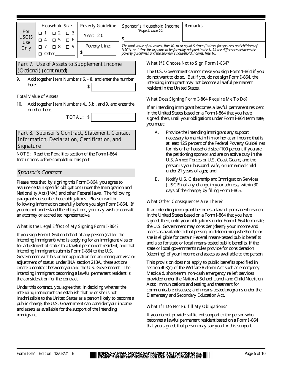 USCIS Form I-864 Affidavit of Support Under Section 213a of the Ina, Page 6