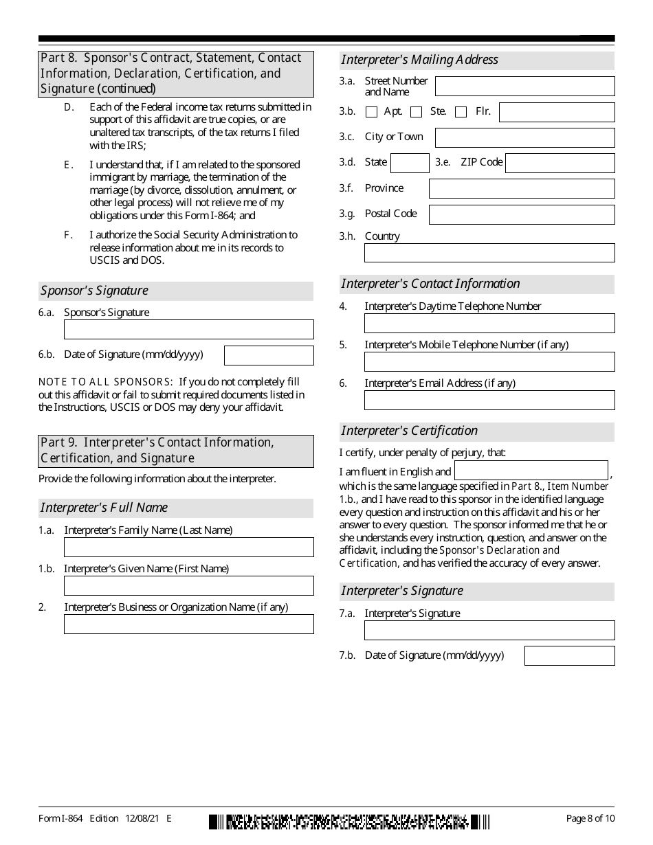 USCIS Form I-864 Affidavit of Support Under Section 213a of the Ina, Page 8