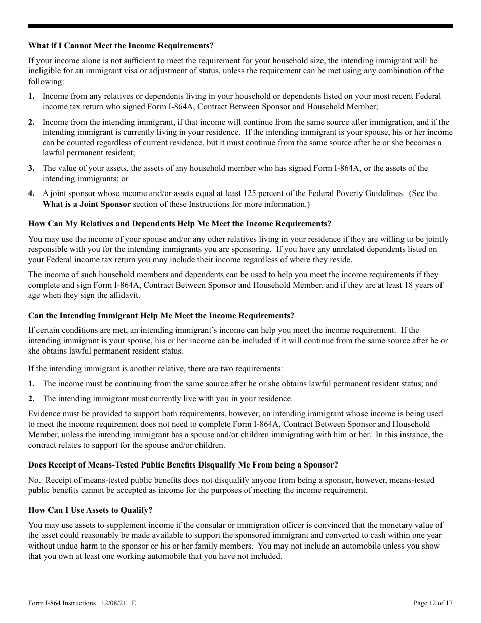 Instructions for USCIS Form I-864 Affidavit of Support Under Section 213a of the Ina, Page 12