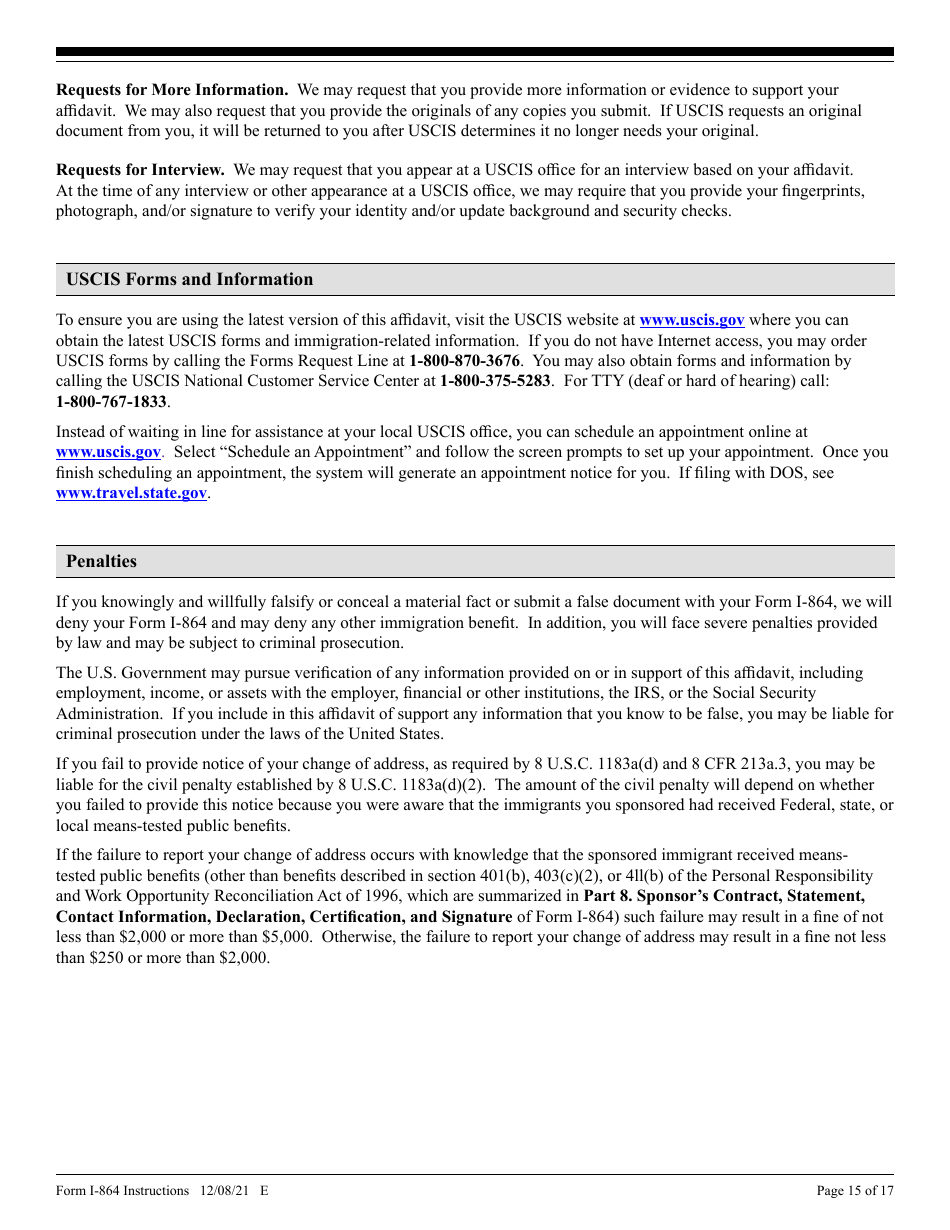 Instructions for USCIS Form I-864 Affidavit of Support Under Section 213a of the Ina, Page 15