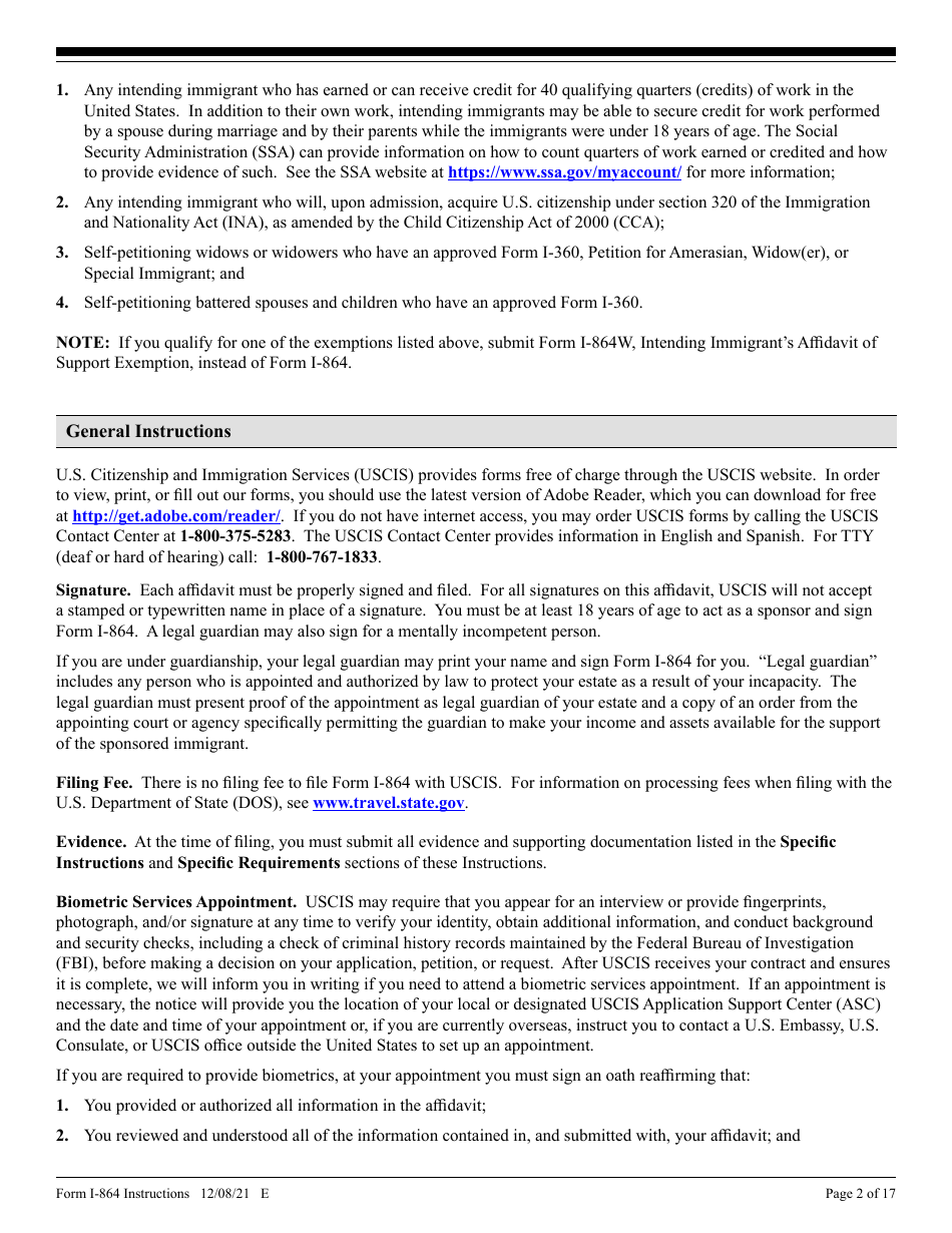 Instructions for USCIS Form I-864 Affidavit of Support Under Section 213a of the Ina, Page 2