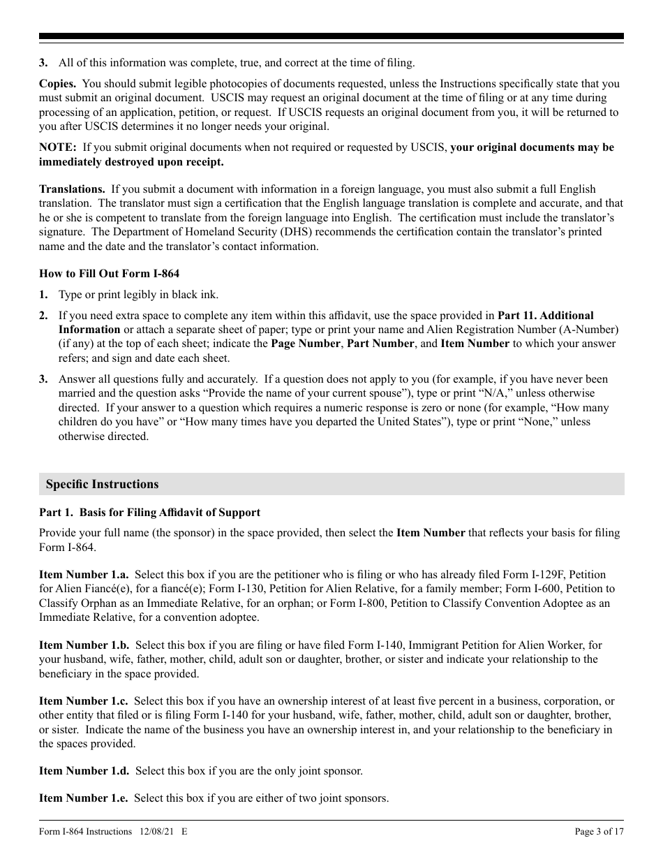 Instructions for USCIS Form I-864 Affidavit of Support Under Section 213a of the Ina, Page 3