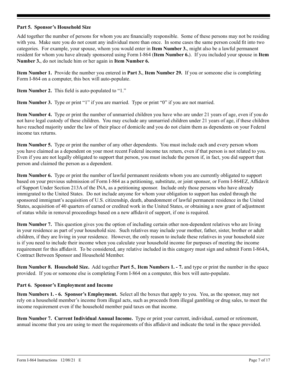 Instructions for USCIS Form I-864 Affidavit of Support Under Section 213a of the Ina, Page 7