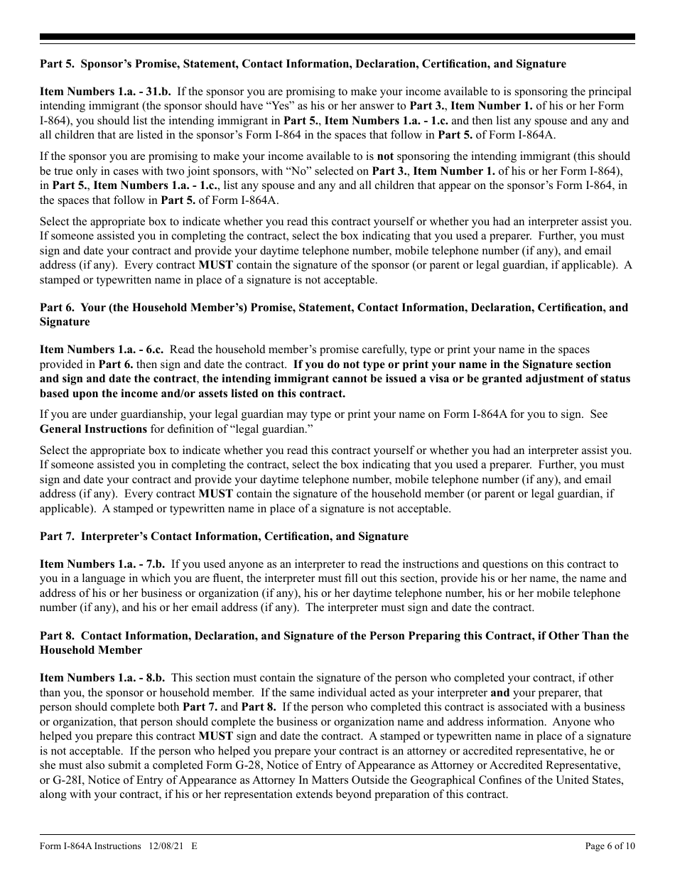 Instructions for USCIS Form I-864A Contract Between Sponsor and Household Member, Page 6