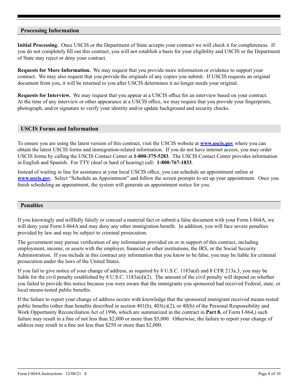 Instructions for USCIS Form I-864A Contract Between Sponsor and Household Member, Page 8