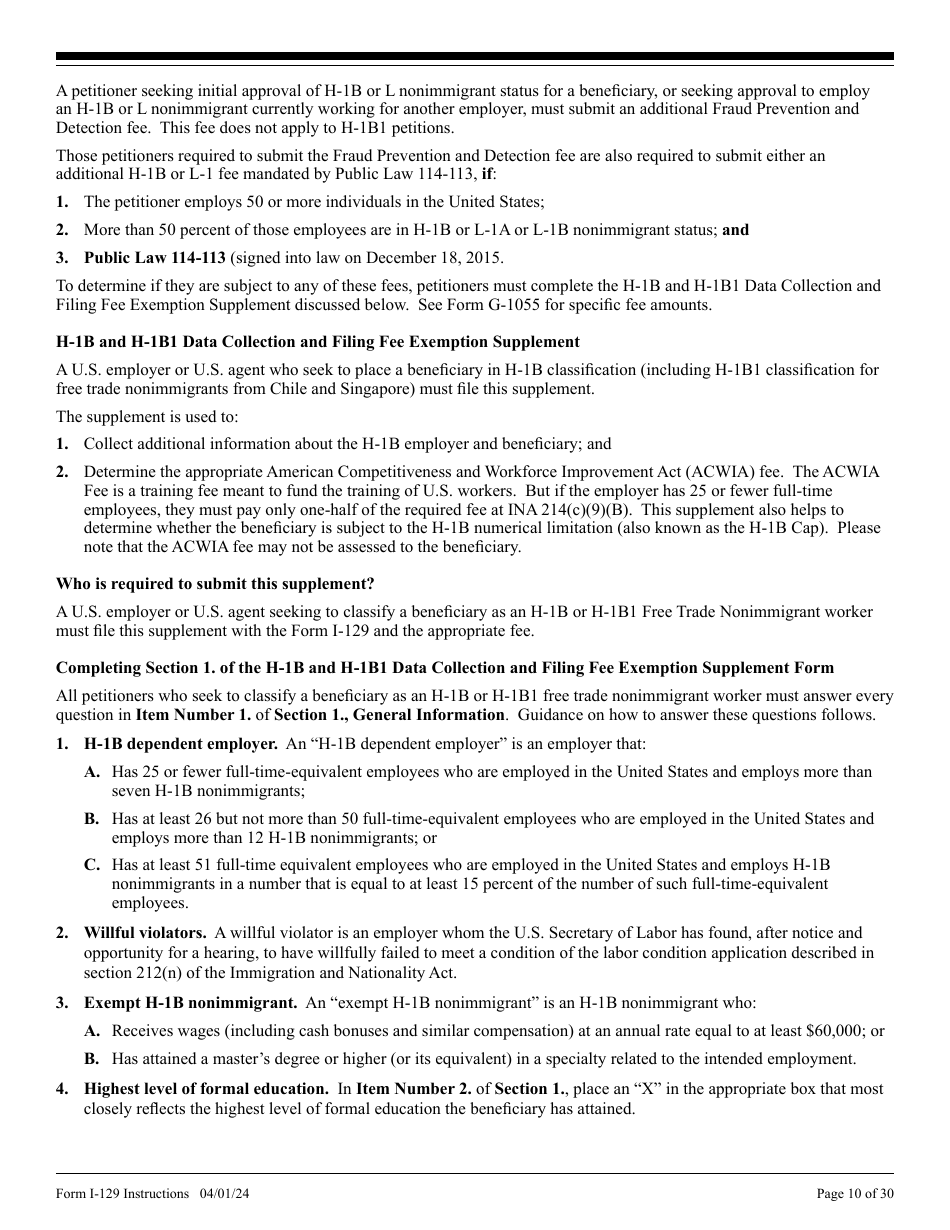 Instructions for USCIS Form I-129 Petition for a Nonimmigrant Worker, Page 10