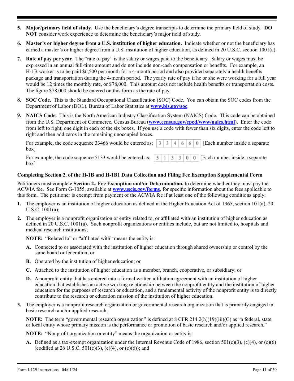 Instructions for USCIS Form I-129 Petition for a Nonimmigrant Worker, Page 11