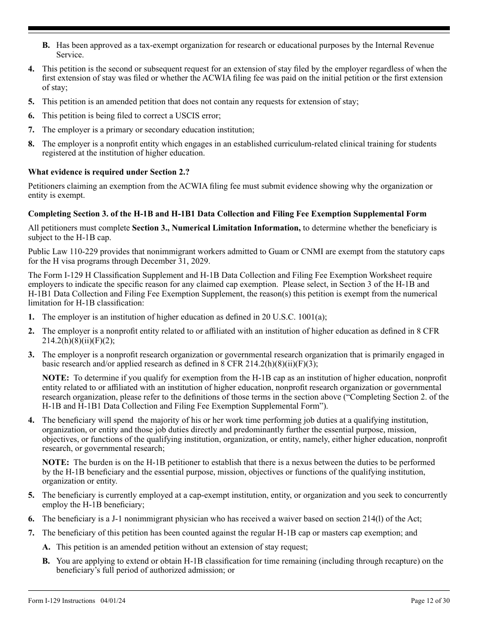 Instructions for USCIS Form I-129 Petition for a Nonimmigrant Worker, Page 12