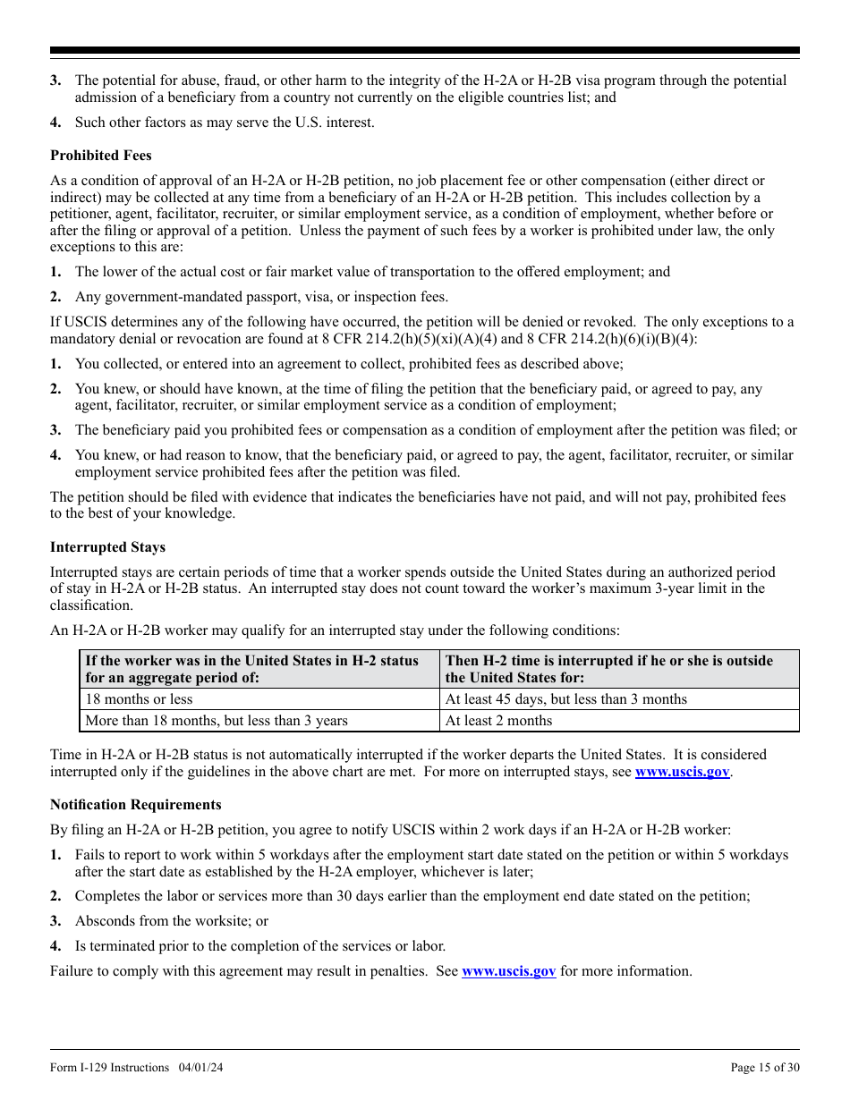 Instructions for USCIS Form I-129 Petition for a Nonimmigrant Worker, Page 15