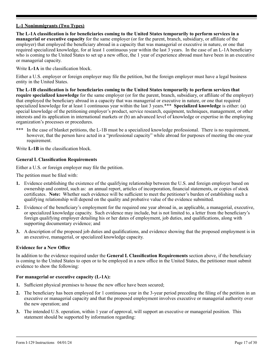 Instructions for USCIS Form I-129 Petition for a Nonimmigrant Worker, Page 17