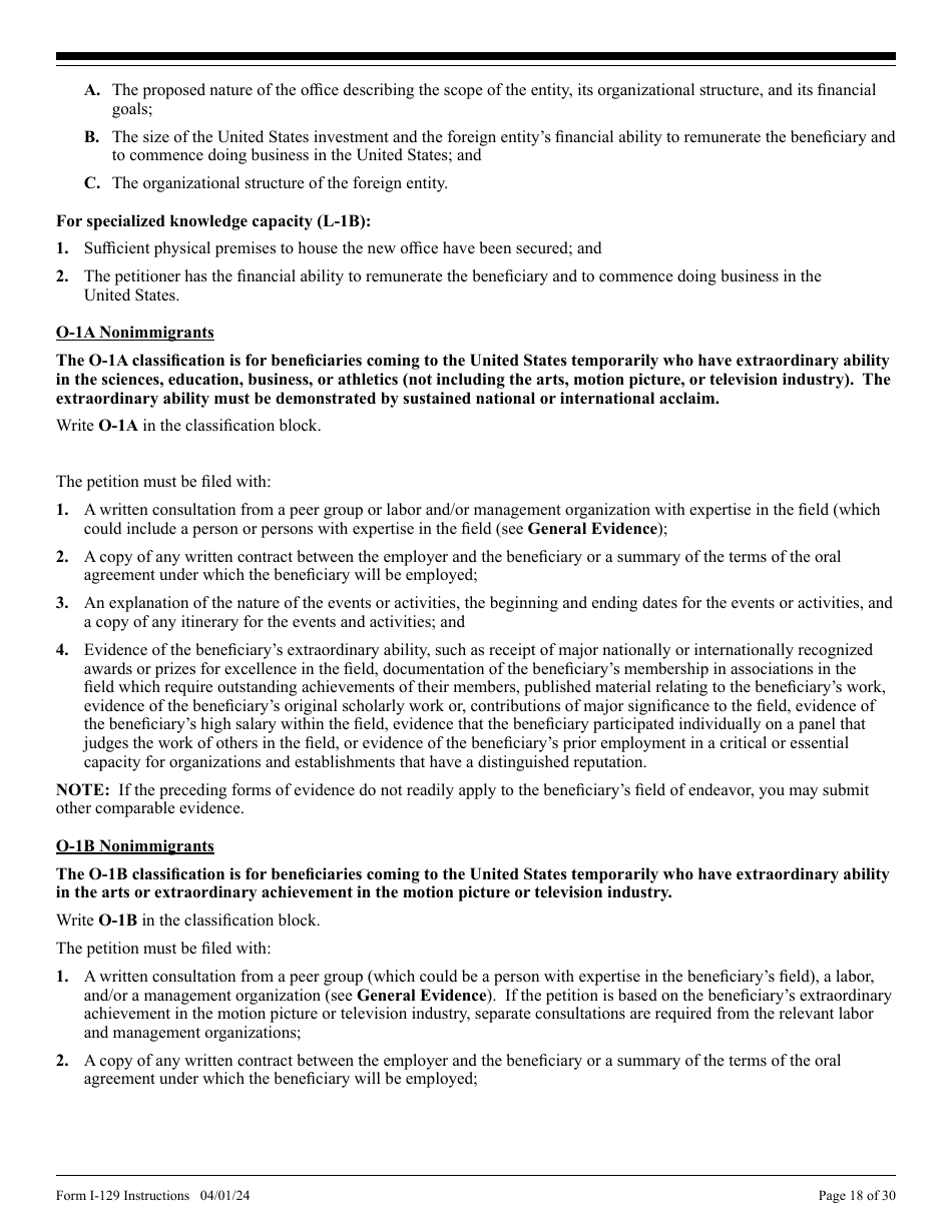 Instructions for USCIS Form I-129 Petition for a Nonimmigrant Worker, Page 18