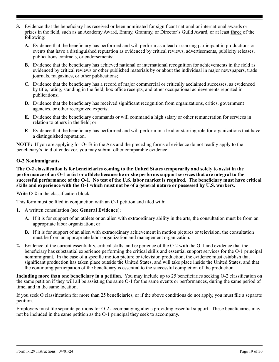 Instructions for USCIS Form I-129 Petition for a Nonimmigrant Worker, Page 19