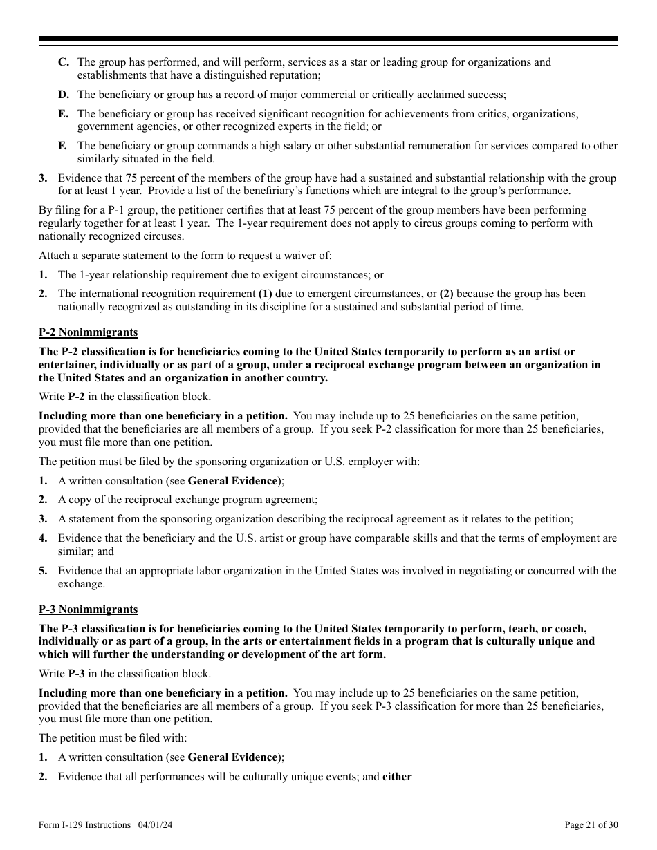 Instructions for USCIS Form I-129 Petition for a Nonimmigrant Worker, Page 21