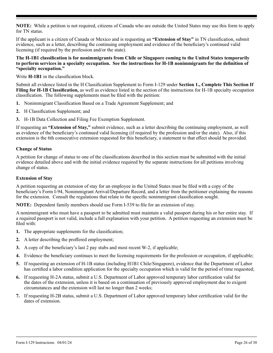 Instructions for USCIS Form I-129 Petition for a Nonimmigrant Worker, Page 26