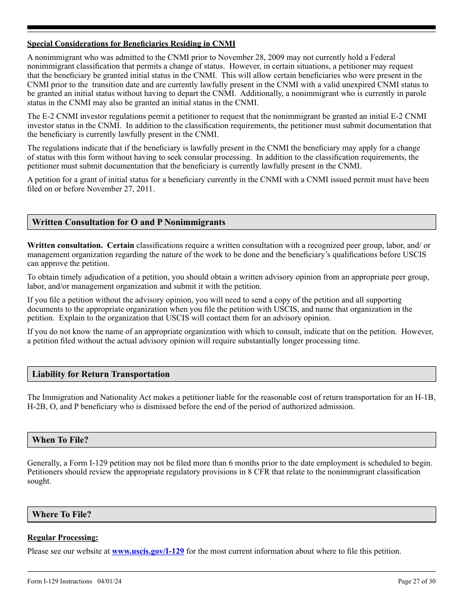 Instructions for USCIS Form I-129 Petition for a Nonimmigrant Worker, Page 27