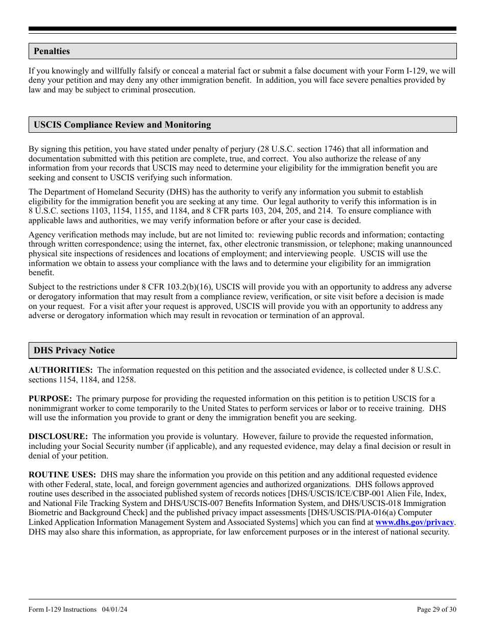 Instructions for USCIS Form I-129 Petition for a Nonimmigrant Worker, Page 29