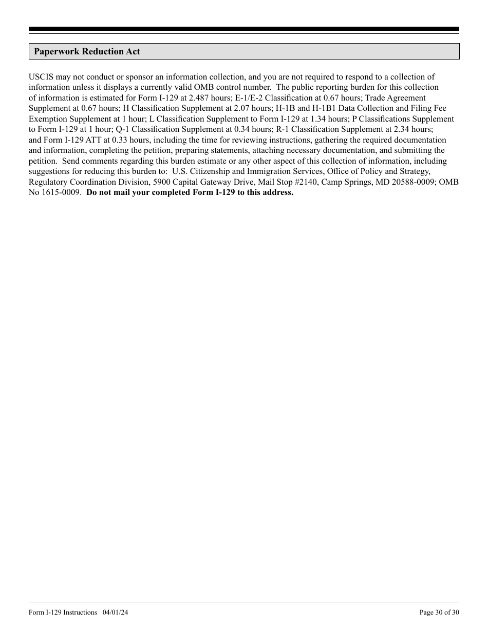 Instructions for USCIS Form I-129 Petition for a Nonimmigrant Worker, Page 30