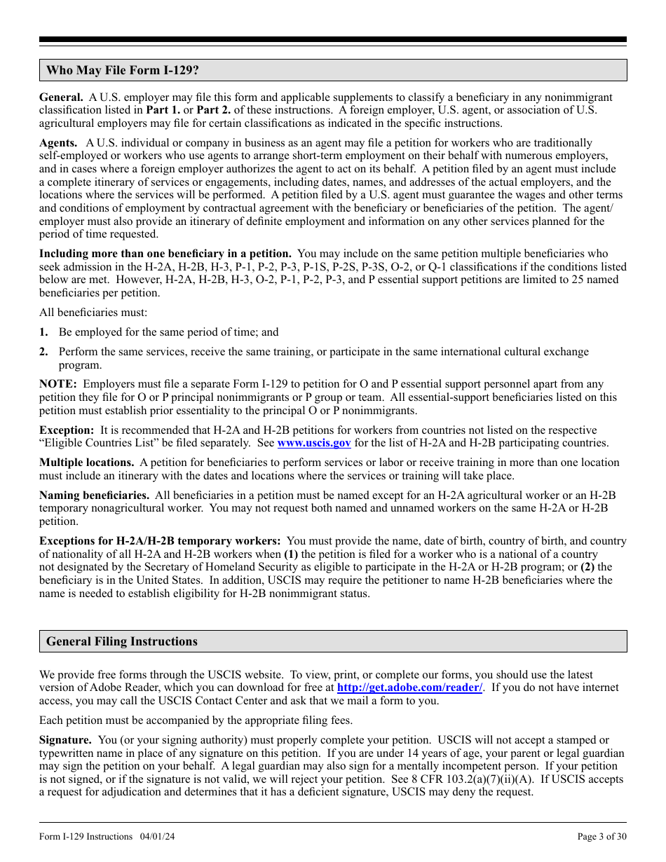 Instructions for USCIS Form I-129 Petition for a Nonimmigrant Worker, Page 3