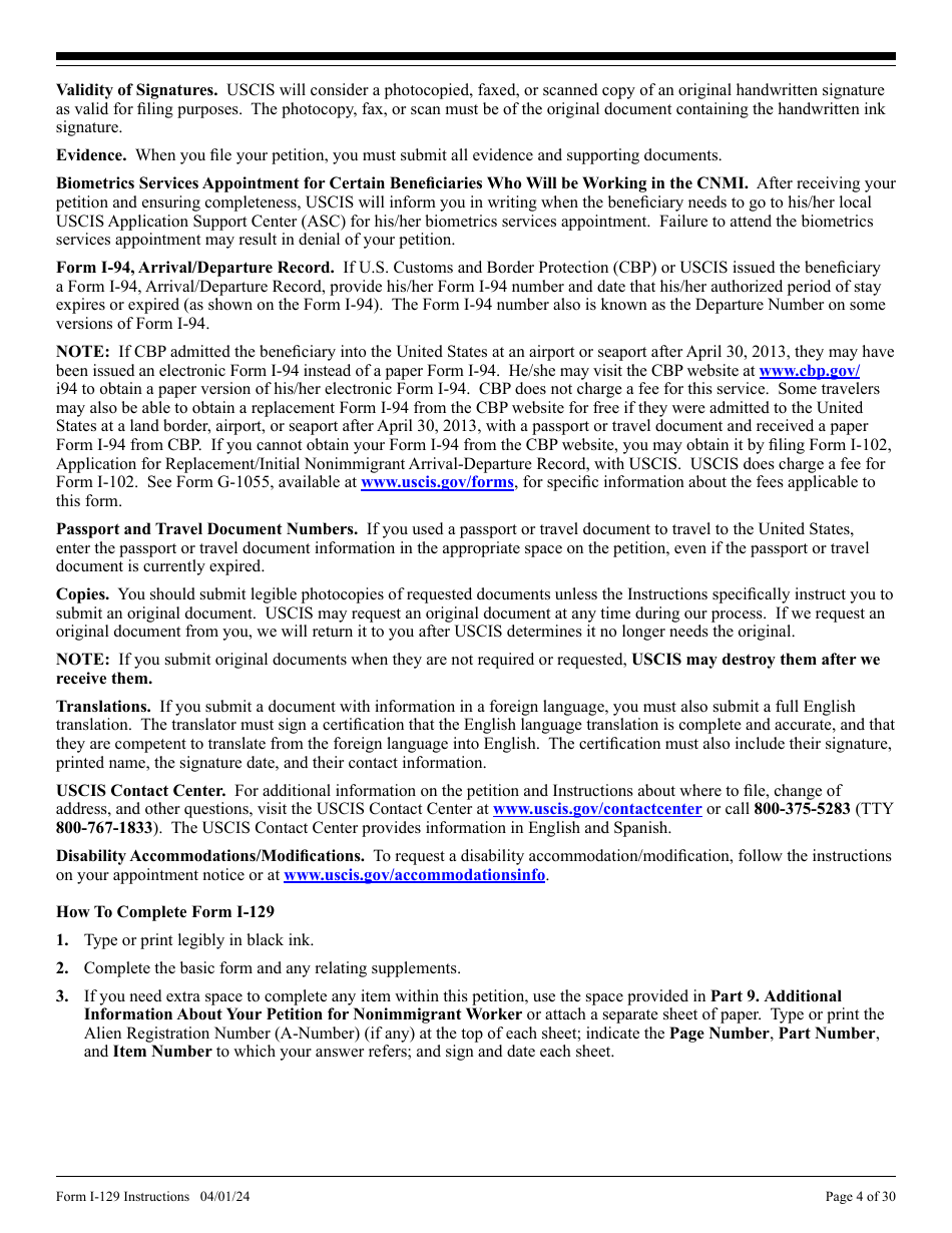 Instructions for USCIS Form I-129 Petition for a Nonimmigrant Worker, Page 4