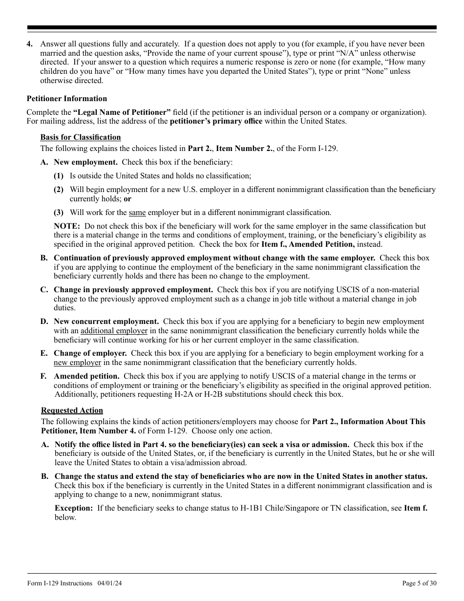 Instructions for USCIS Form I-129 Petition for a Nonimmigrant Worker, Page 5