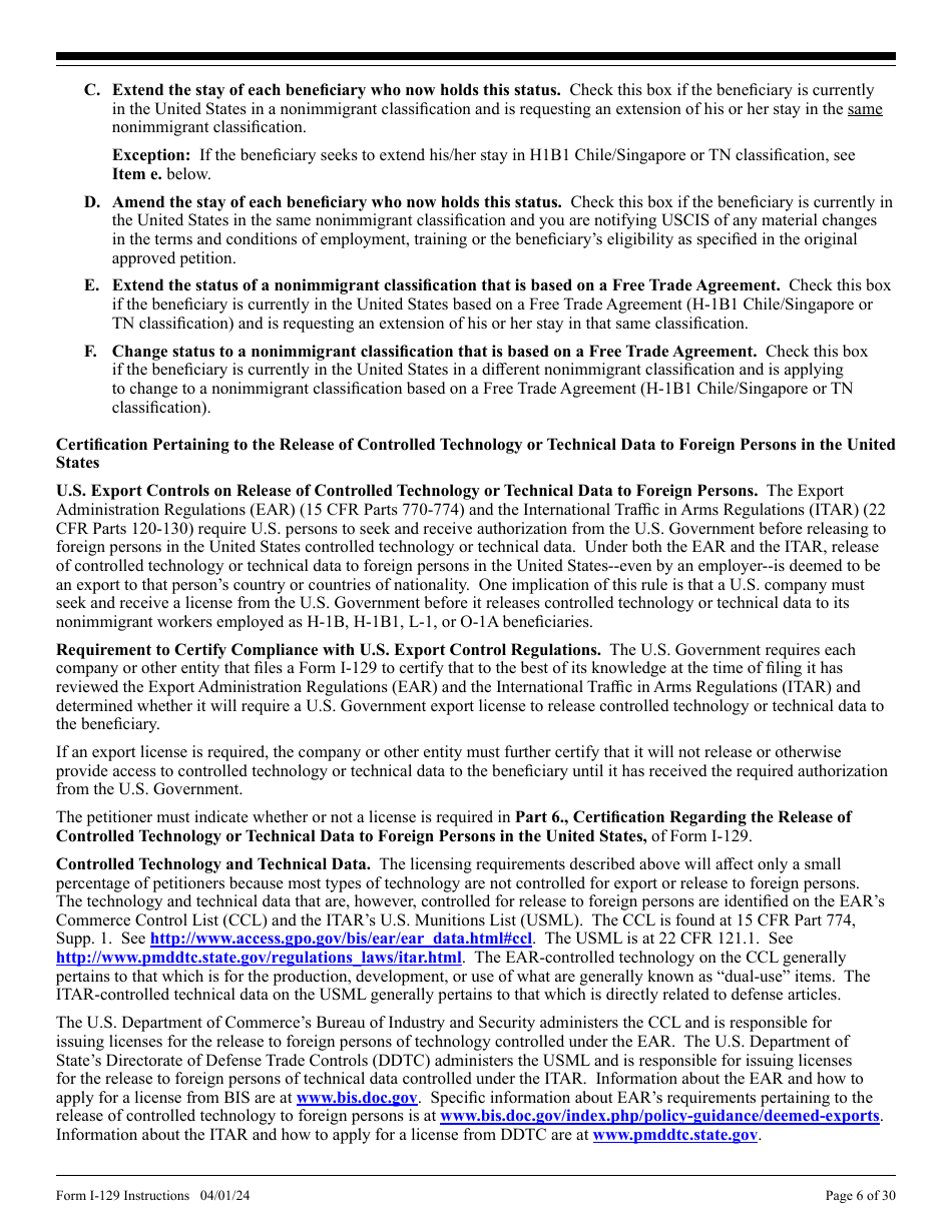 Instructions for USCIS Form I-129 Petition for a Nonimmigrant Worker, Page 6