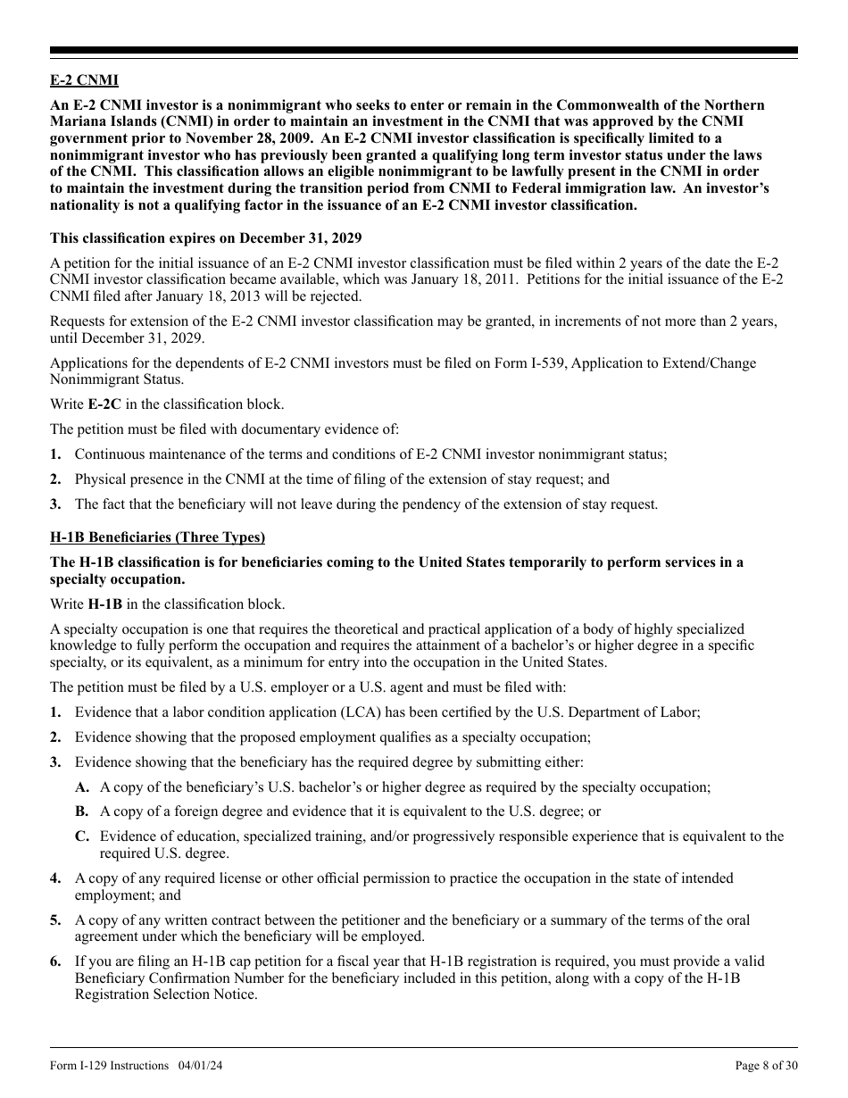 Instructions for USCIS Form I-129 Petition for a Nonimmigrant Worker, Page 8