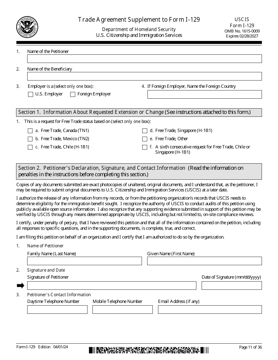 USCIS Form I-129 Petition for a Nonimmigrant Worker, Page 11