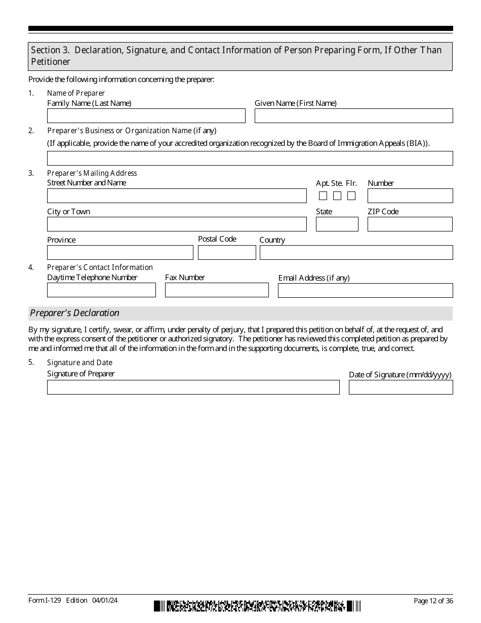 USCIS Form I-129 Petition for a Nonimmigrant Worker, Page 12