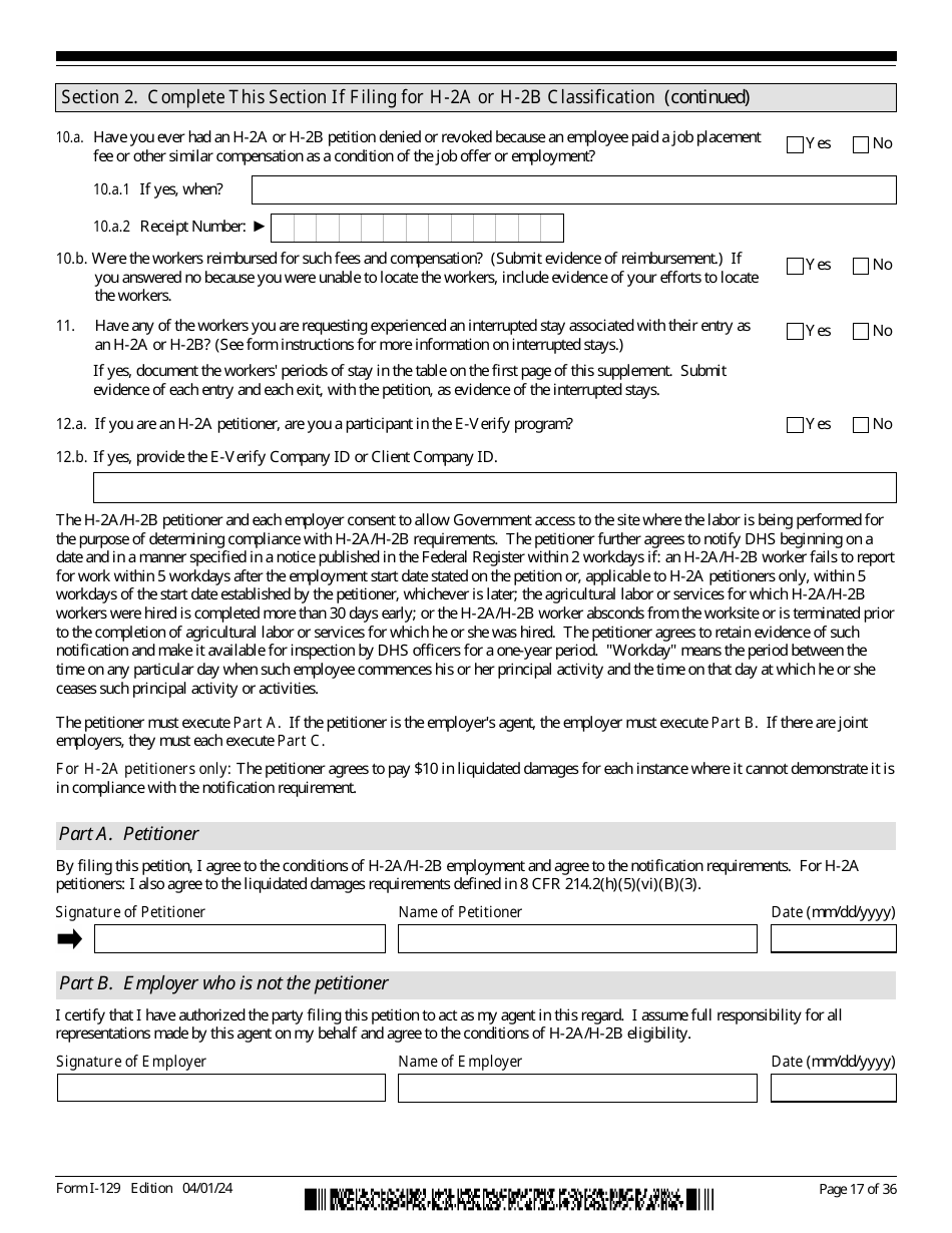 USCIS Form I-129 Petition for a Nonimmigrant Worker, Page 17