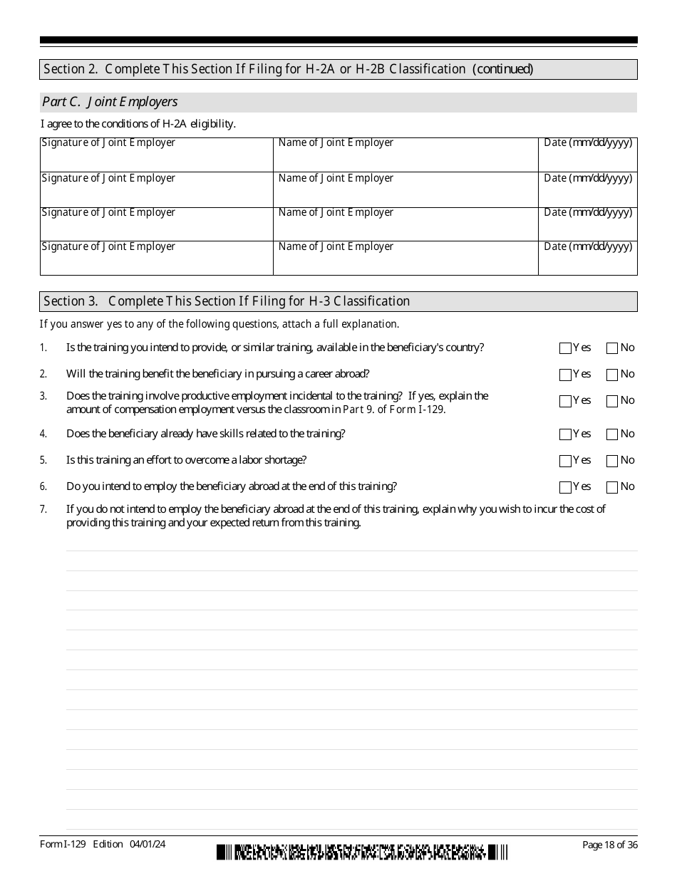 USCIS Form I-129 Petition for a Nonimmigrant Worker, Page 18