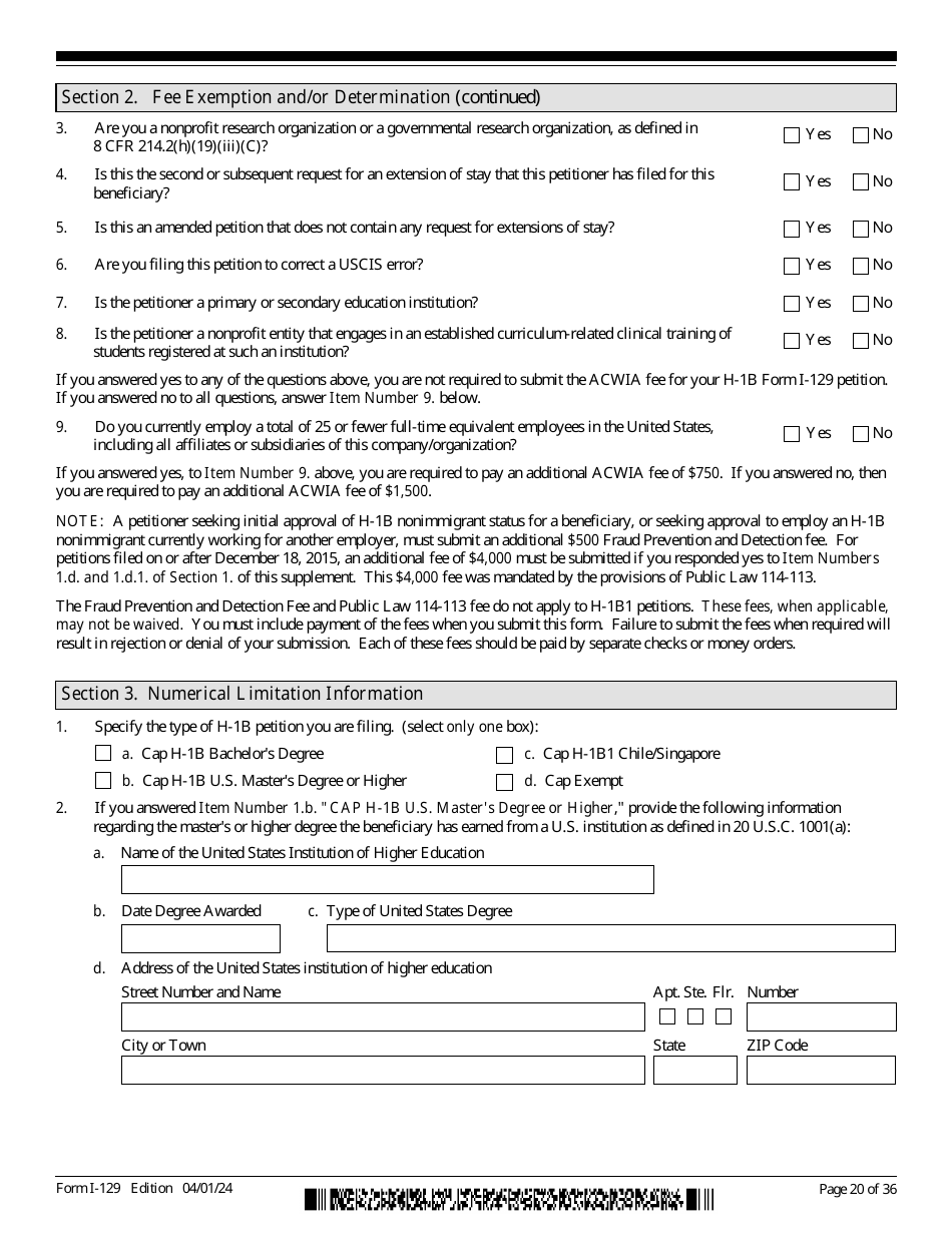 USCIS Form I-129 Petition for a Nonimmigrant Worker, Page 20