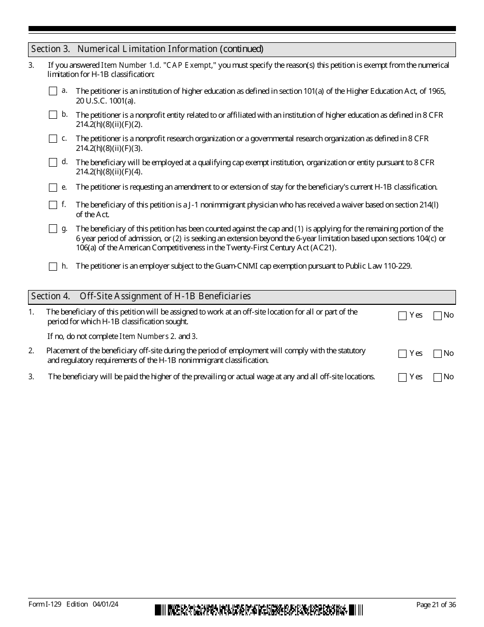 USCIS Form I-129 Petition for a Nonimmigrant Worker, Page 21