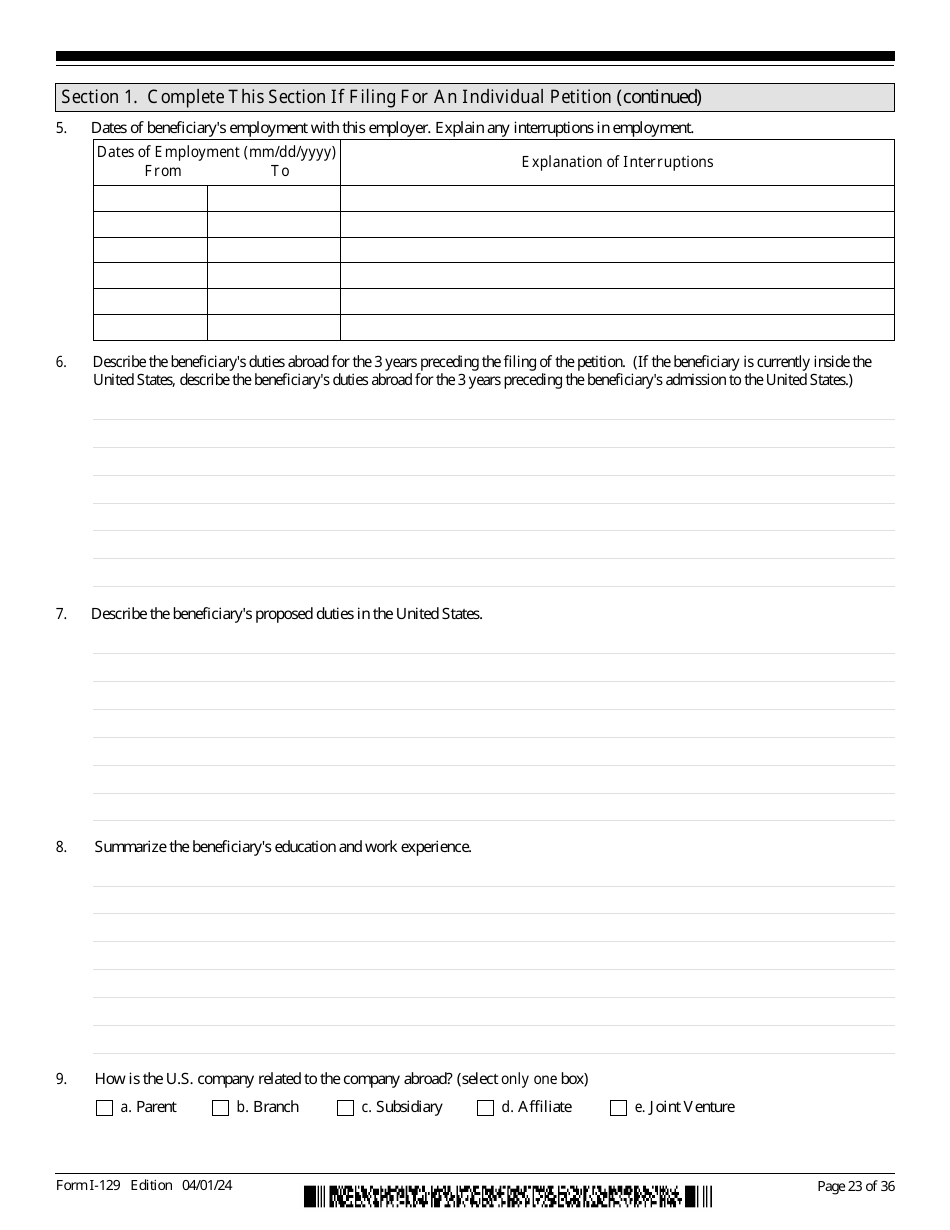 USCIS Form I-129 Petition for a Nonimmigrant Worker, Page 23