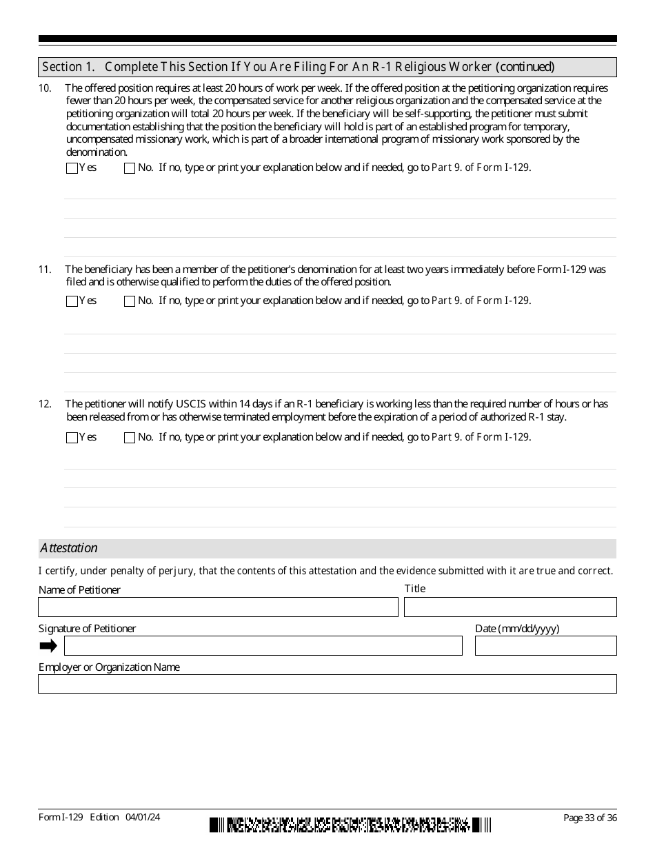 USCIS Form I-129 Petition for a Nonimmigrant Worker, Page 33