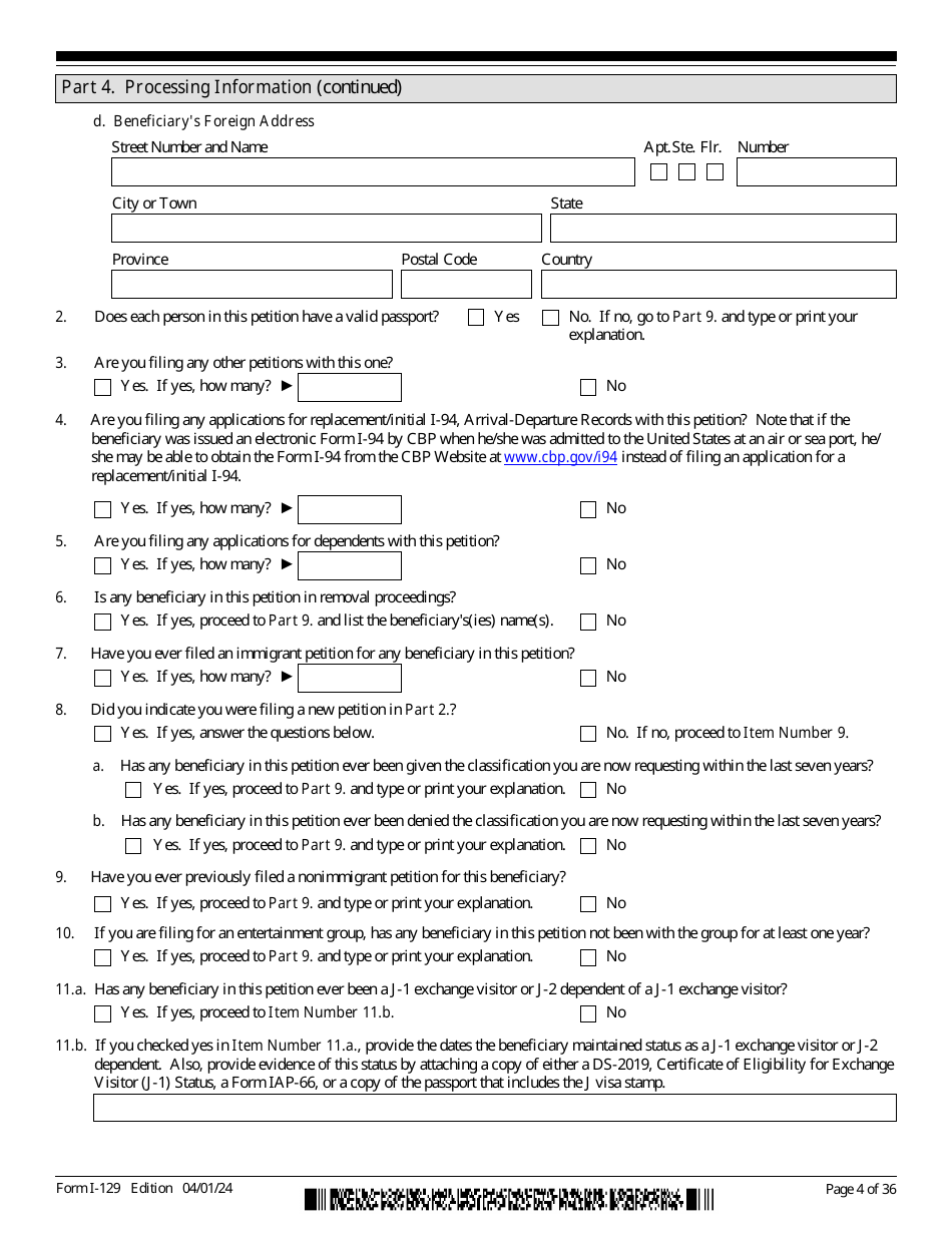 USCIS Form I-129 Petition for a Nonimmigrant Worker, Page 4
