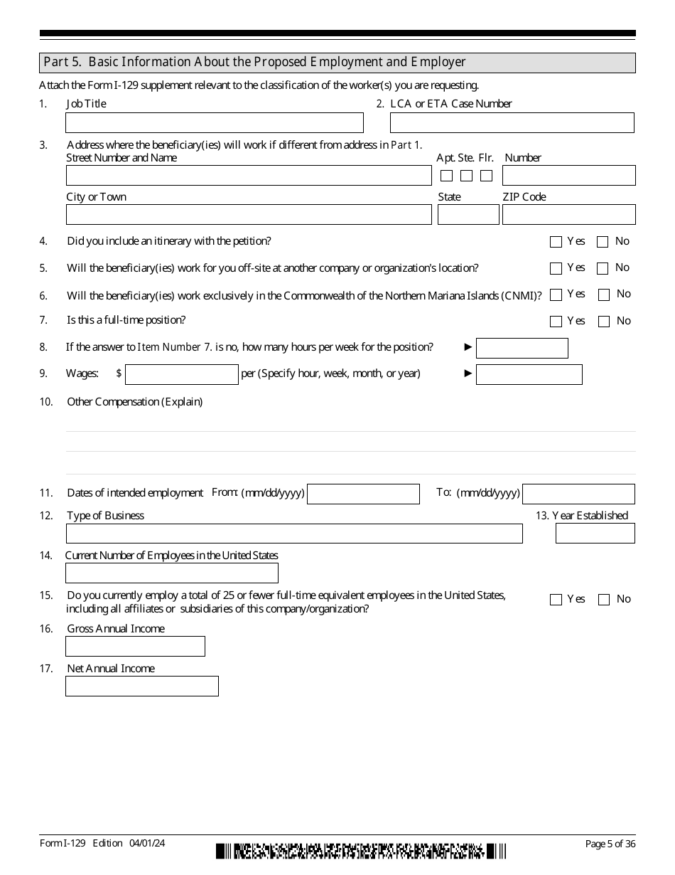 USCIS Form I-129 Petition for a Nonimmigrant Worker, Page 5