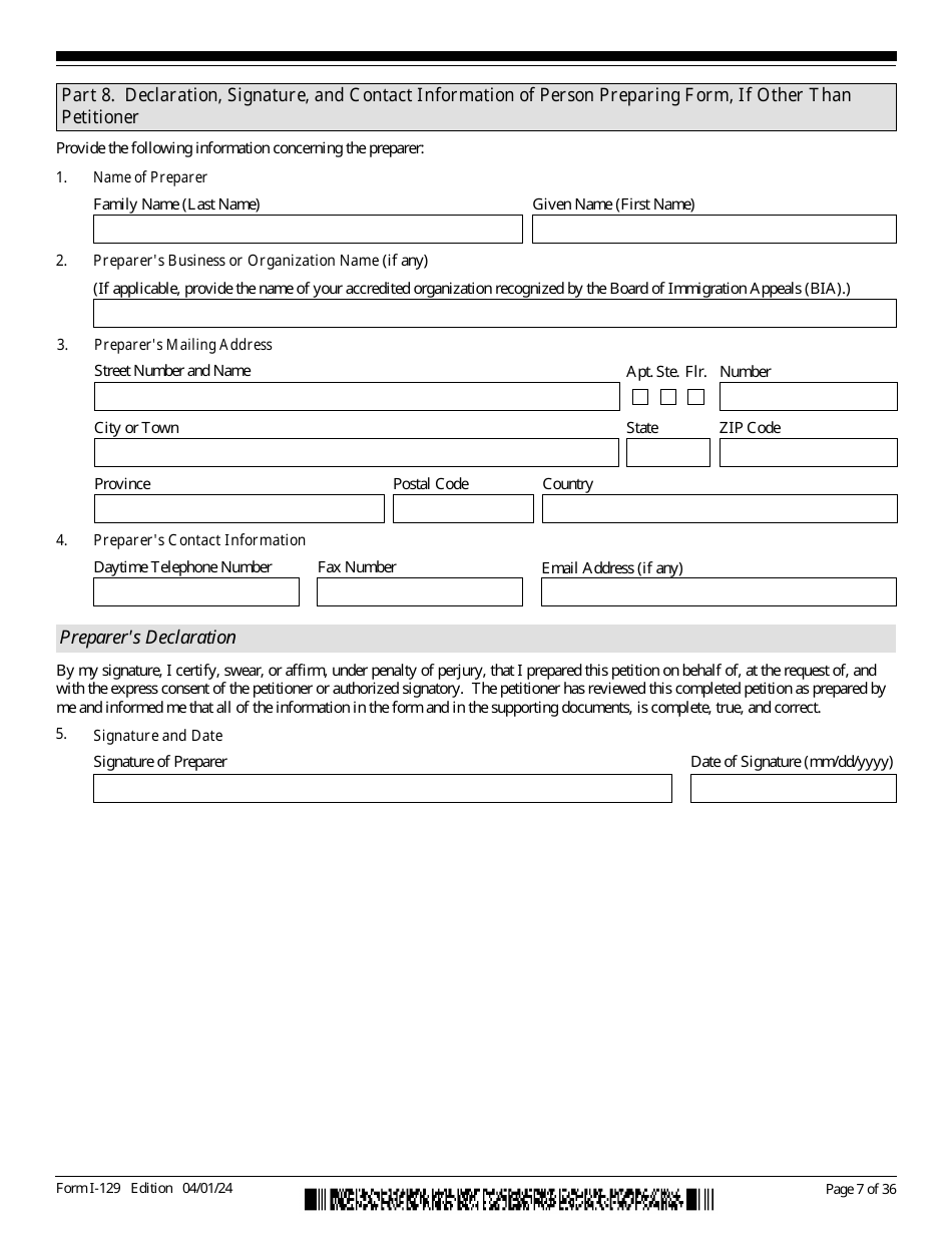 USCIS Form I-129 Petition for a Nonimmigrant Worker, Page 7