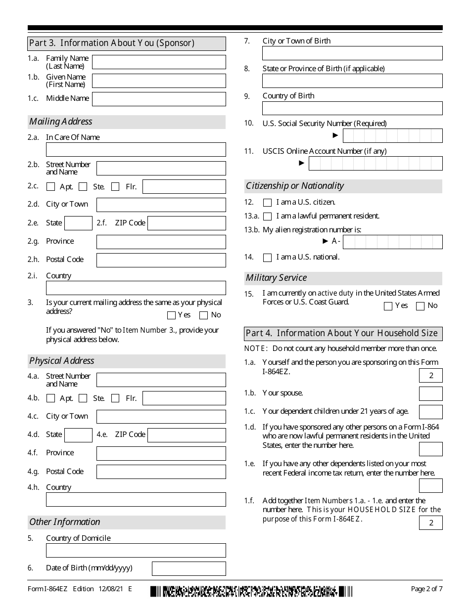 USCIS Form I-864EZ Download Fillable PDF or Fill Online Affidavit of ...