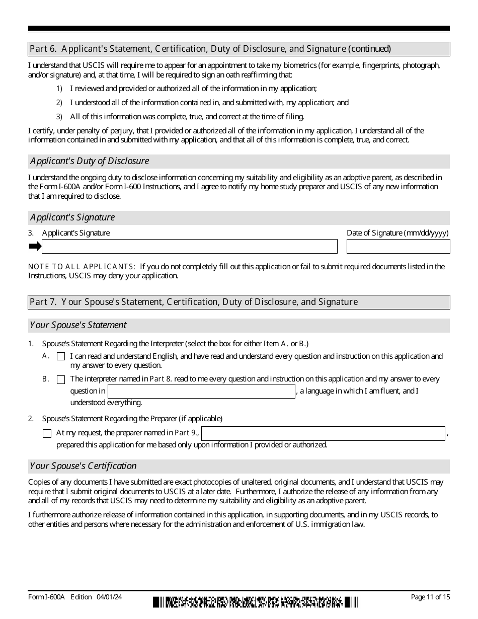 USCIS Form I-600A Application for Advance Processing of an Orphan Petition, Page 11