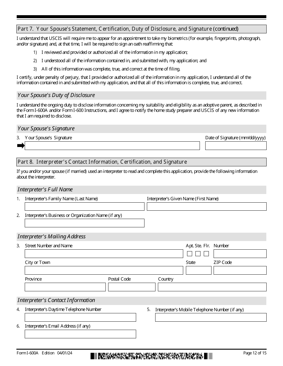 USCIS Form I-600A Application for Advance Processing of an Orphan Petition, Page 12