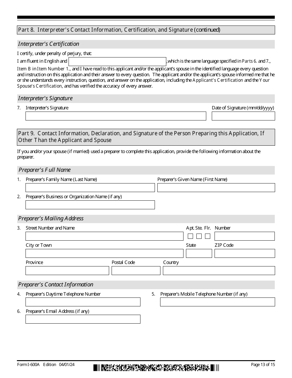 USCIS Form I-600A Application for Advance Processing of an Orphan Petition, Page 13