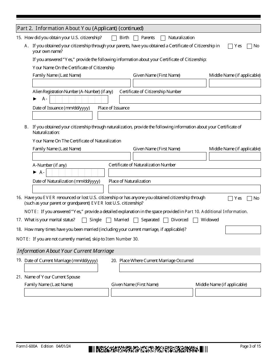 USCIS Form I-600A Application for Advance Processing of an Orphan Petition, Page 3