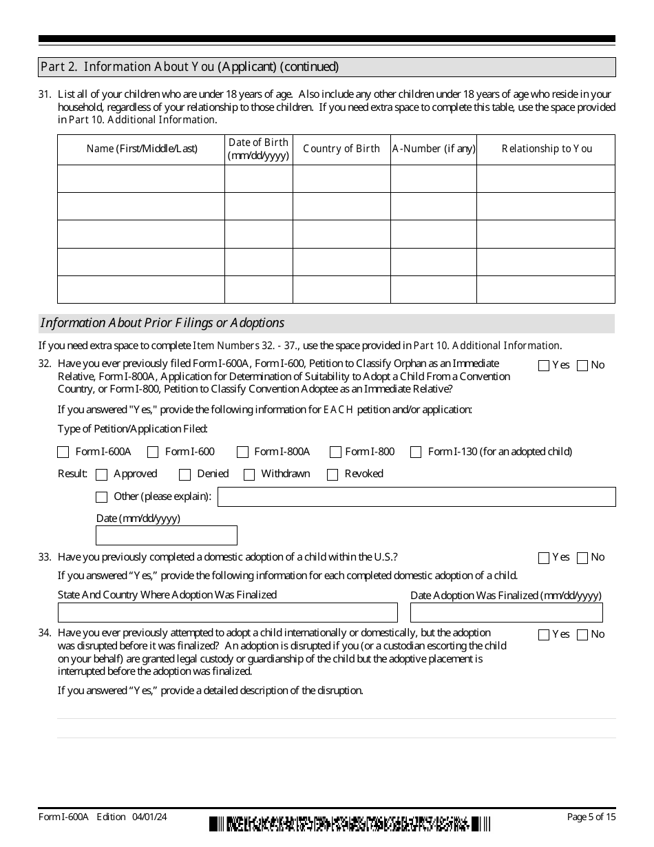 USCIS Form I-600A Application for Advance Processing of an Orphan Petition, Page 5