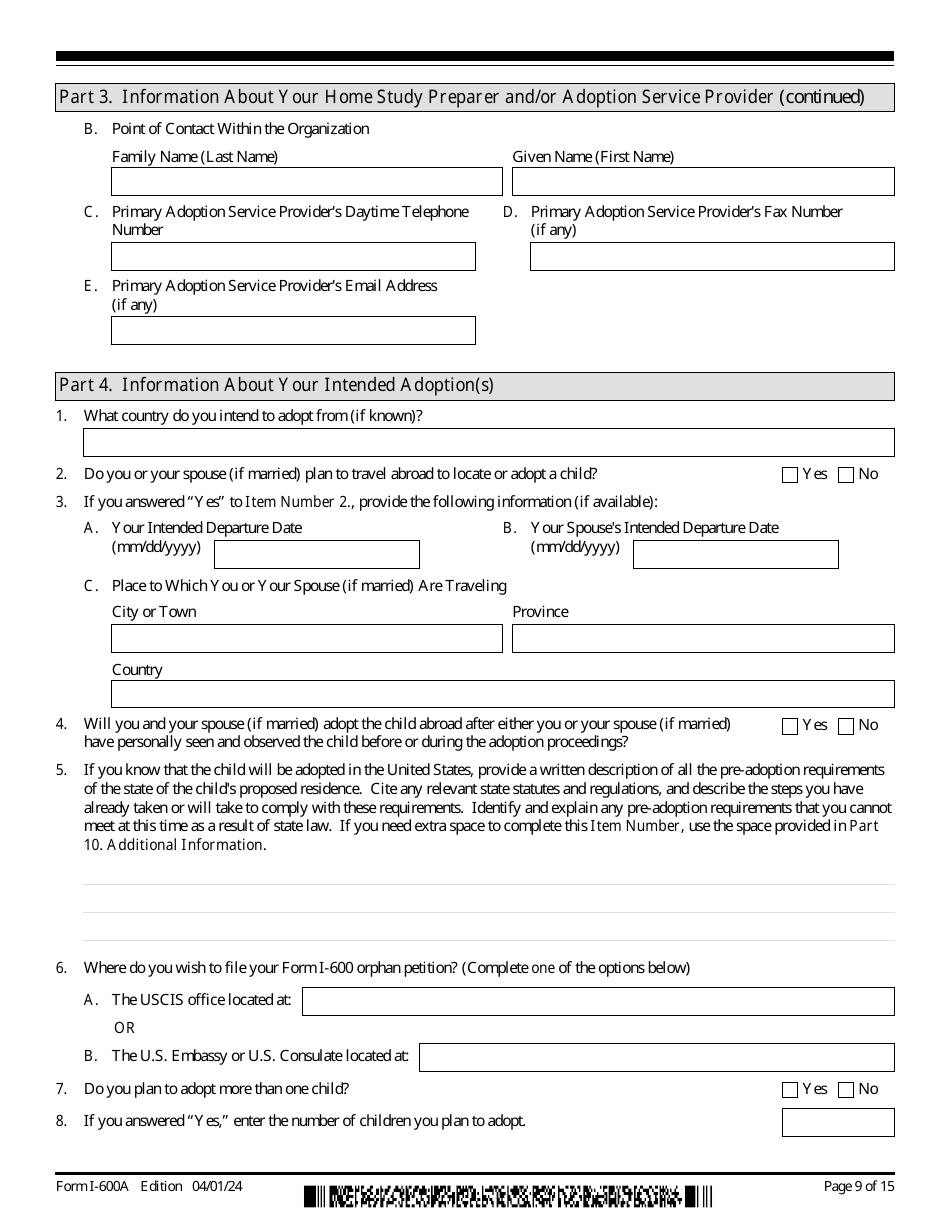 USCIS Form I-600A Application for Advance Processing of an Orphan Petition, Page 9
